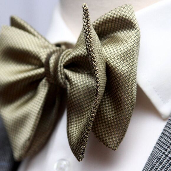 Men's Self-tied Bow Tie Dusty Gold Silk Big Butterfly S428 - Picture 14 of 16